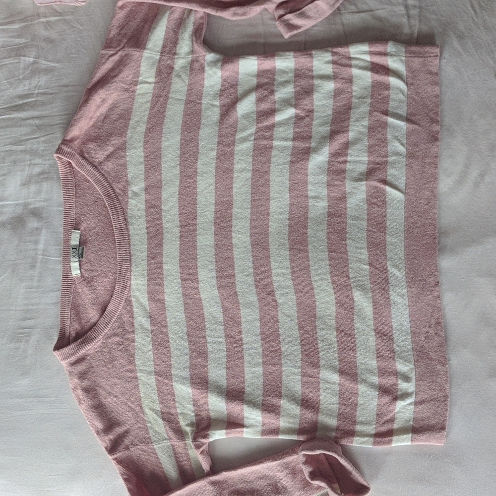 Pink Striped Cropped Sweater